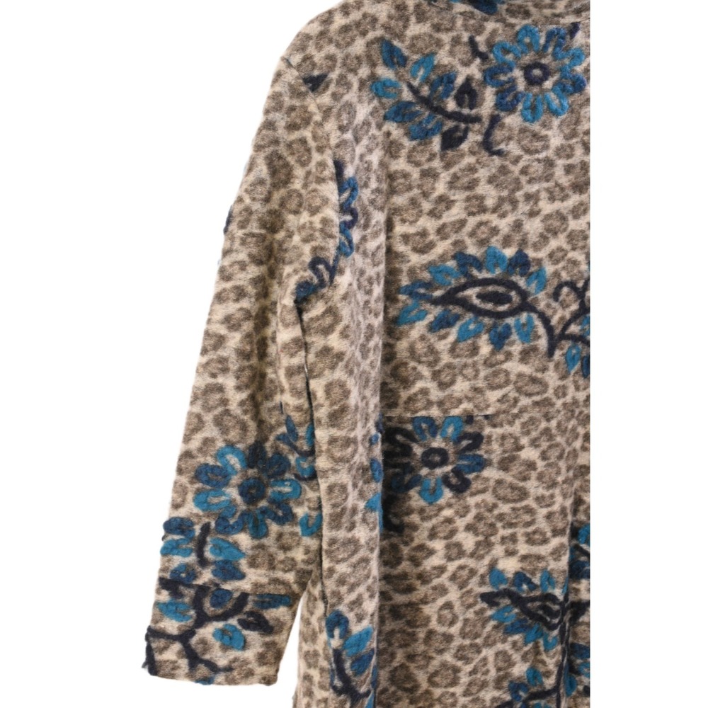 Charlotte & Louis Wool Blend Sweater Coat Women XL Gray Blue Animal Print Floral - Picture 8 of 10